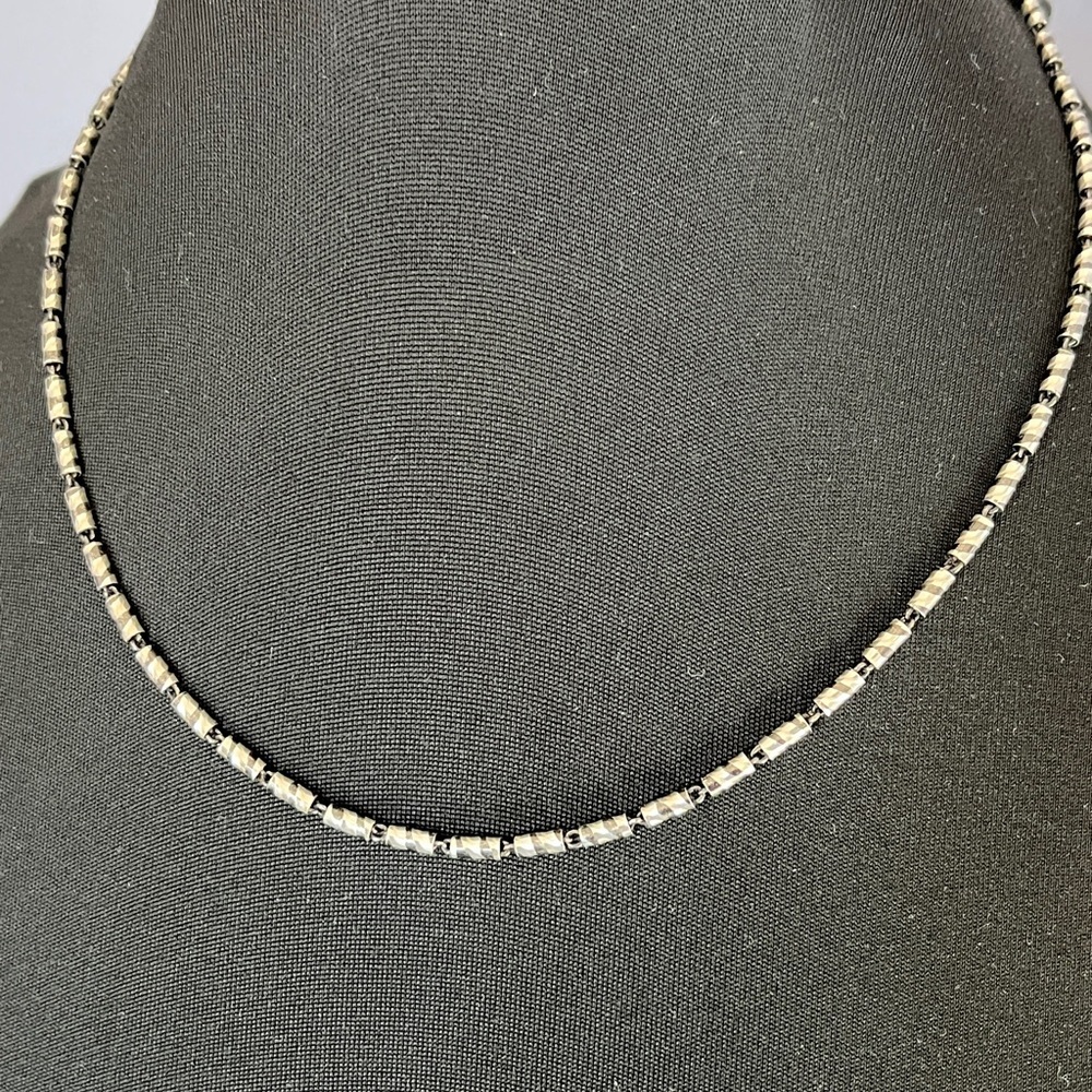 Vintage Sterling Silver Black Patterned Necklace Minimalist Southwestern Style